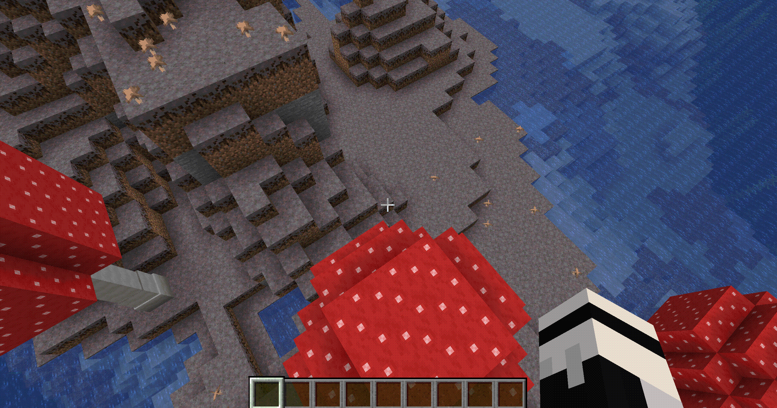 Spore particles occasionally appear beneath large mushrooms. The cap blocks are springy — a fall cushions the impact…