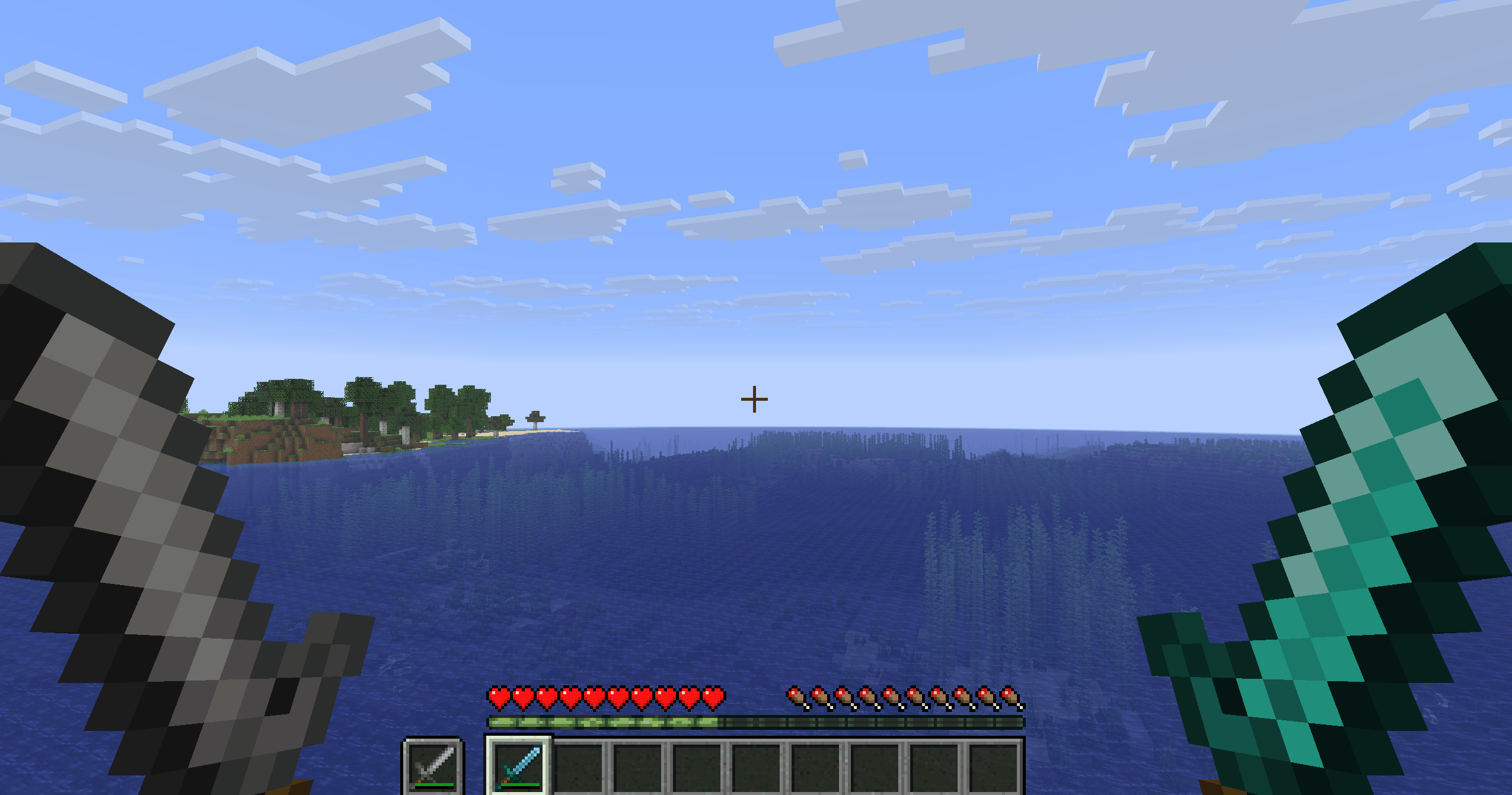 With a weapon in each hand the mod attacks alternately: a click — a strike with the main hand, the next click — a strike…