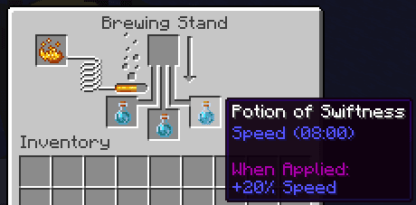 Redstone Dust — extends the duration from 3:00 to 8:00, the effect remains Swiftness I.