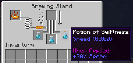 Without removing the awkward potion, place sugar in the top slot. You will get a Potion of Swiftness (Swiftness I, 3:00)…