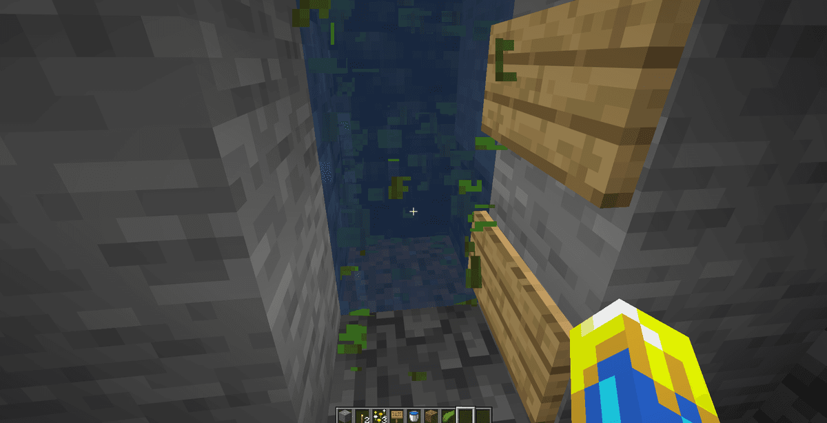 Pour one bucket of water at the very top of the shaft so the water flows all the way to the bottom.Go inside the water…