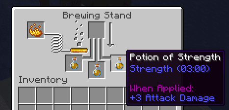 Without removing the Awkward Potion, place another Blaze Powder in the top slot. You will get a Potion of Strength (Strength…