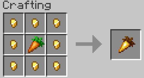 A golden carrot is crafted with 1 carrot in the center surrounded by 8 gold ingots. Blaze Powder is made from a Blaze Rod…