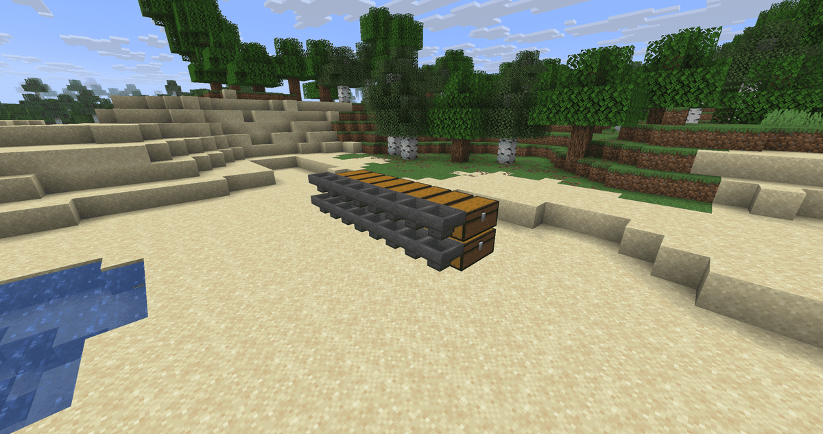 Place a row of 8 double chests - these are the storages for sorted items. On top of them, you can place another row of…