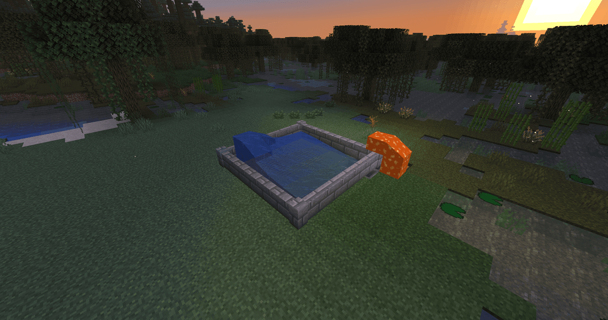 The golem will spawn somewhere in the middle of the arena, and the water will immediately push it towards the lava corner…