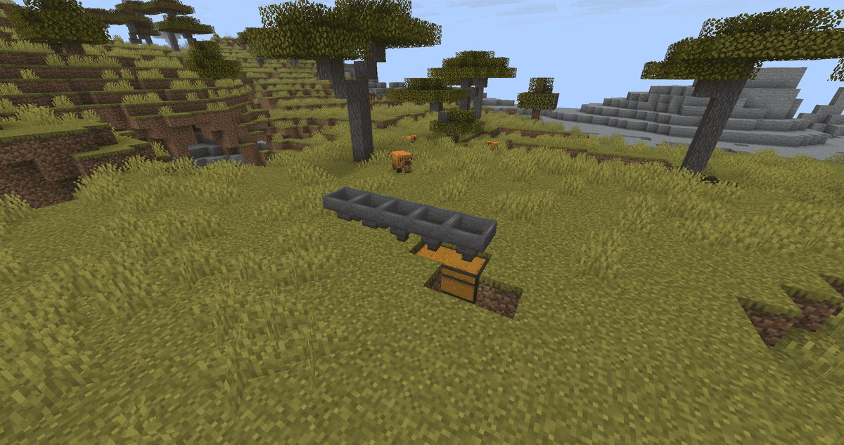 Dig a small niche and place a double chest. Above it, place a row of 5 hoppers so that each one feeds items into the chest…