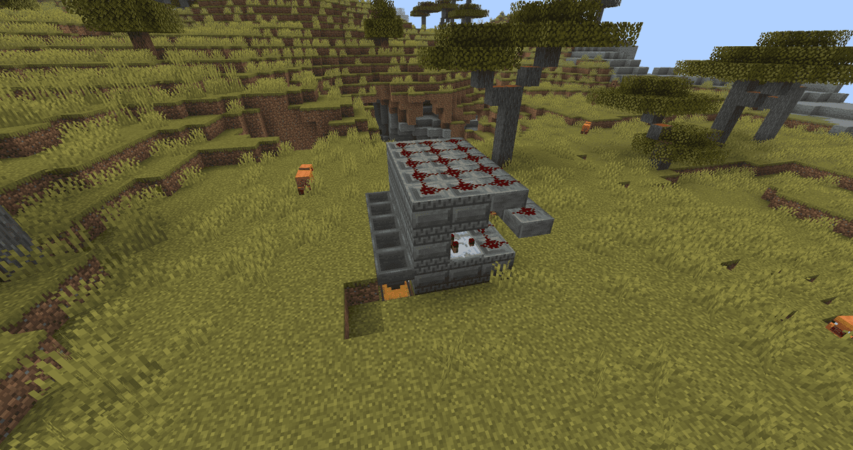 Mechanism with comparators and redstone, cross-section