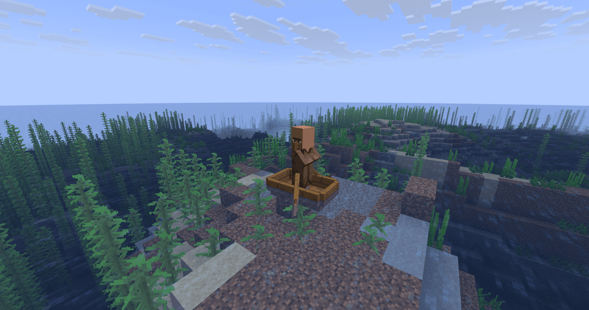 Zet de renderafstand op 8 chunks. Vaar met de dorpeling de open zee op tot het land volledig van de horizon verdwenen is…
