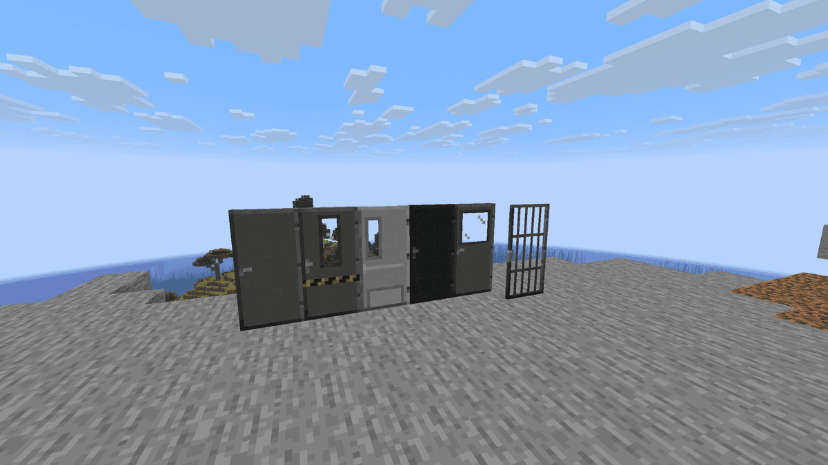 Metal doors are iron variants with details such as push handles and safety markings. Like vanilla iron doors, they require a…