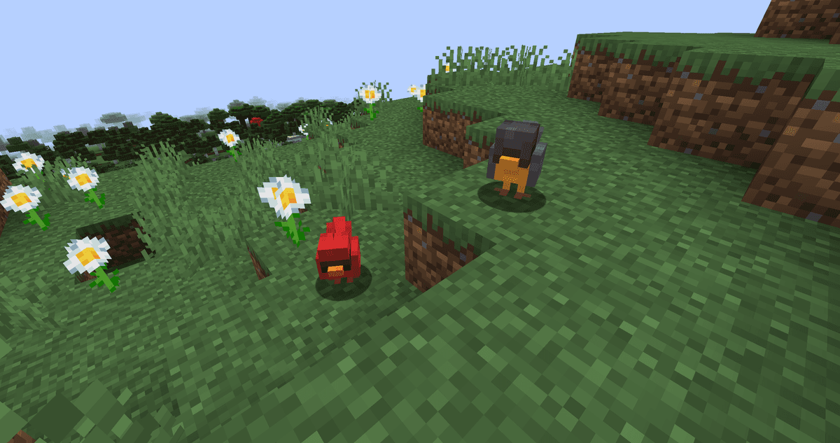 Birds are tamable passive mobs that spawn in groups of 1–4 on grass, leaves, logs, or in the air. The variant depends on the…