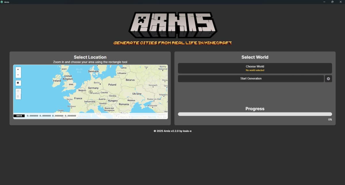Once you open the program, a small window with a map and several buttons for additional settings will appear.