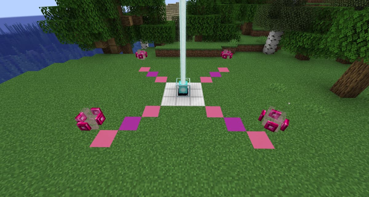 Arena 4 Gaia Pylons—placed 1 block above the beacon. Concrete in the screenshot is for reference only, not required.
