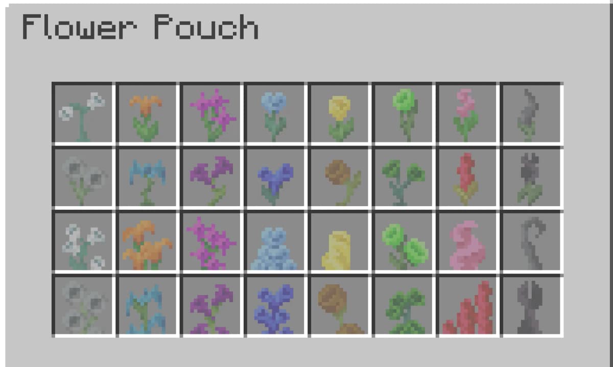 To store a large number of petals and flowers, you can use a special pouch which holds up to 64 flowers of each type.