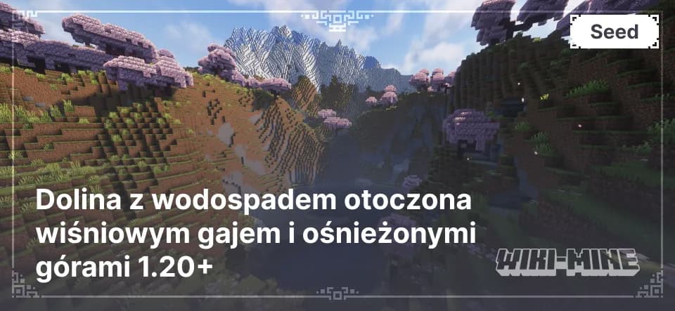 Dolina z wodospadem otoczona wiśniowym gajem i ośnieżonymi górami 1.20-1.21.4