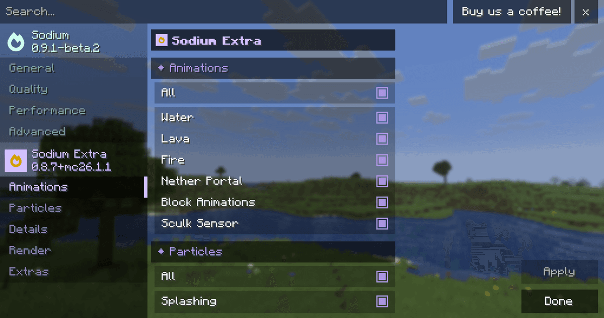 The second group manages particles. The list is built dynamically: a separate toggle is created for each type of particle in…