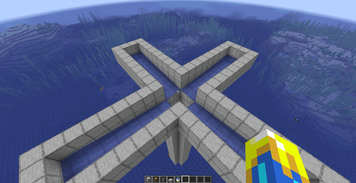 A length of 8 blocks is mandatory, as the placed water flows exactly 8 blocks and stops right before the edge of the drop…