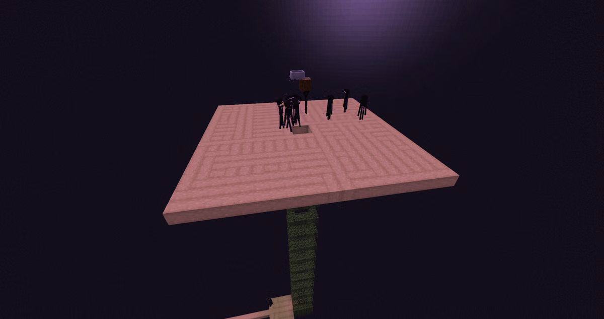 How it works: a platform with a ceiling 2 blocks high is built above the central island of the End. Inside is an ENDERMITE…