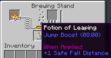 Redstone Dust — extends duration from 3:00 to 8:00, the effect remains Jump Boost I.