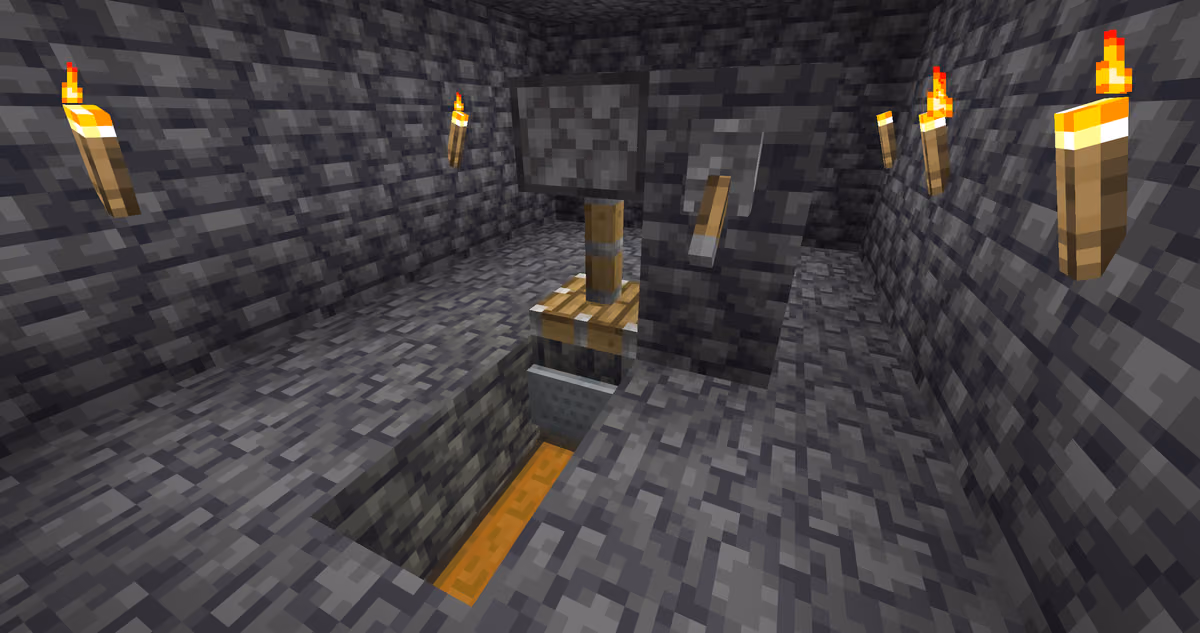Now assemble a simple mechanism with a piston and lever, and push the cobblestone wall right into the minecart with the…