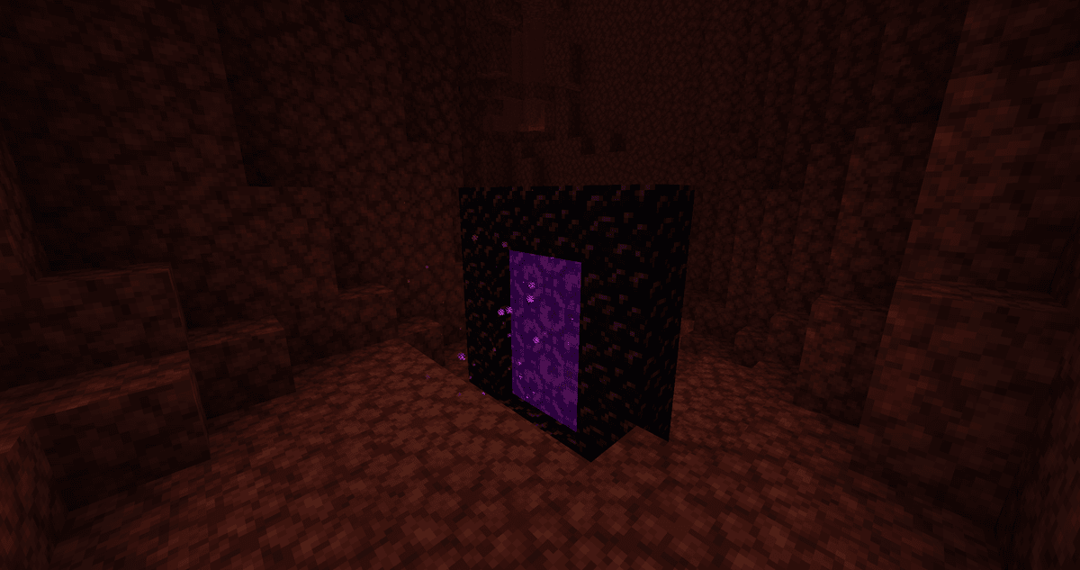 An automatically generated portal in the Nether often spawns hovering over a lava lake, right against the Bedrock ceiling…