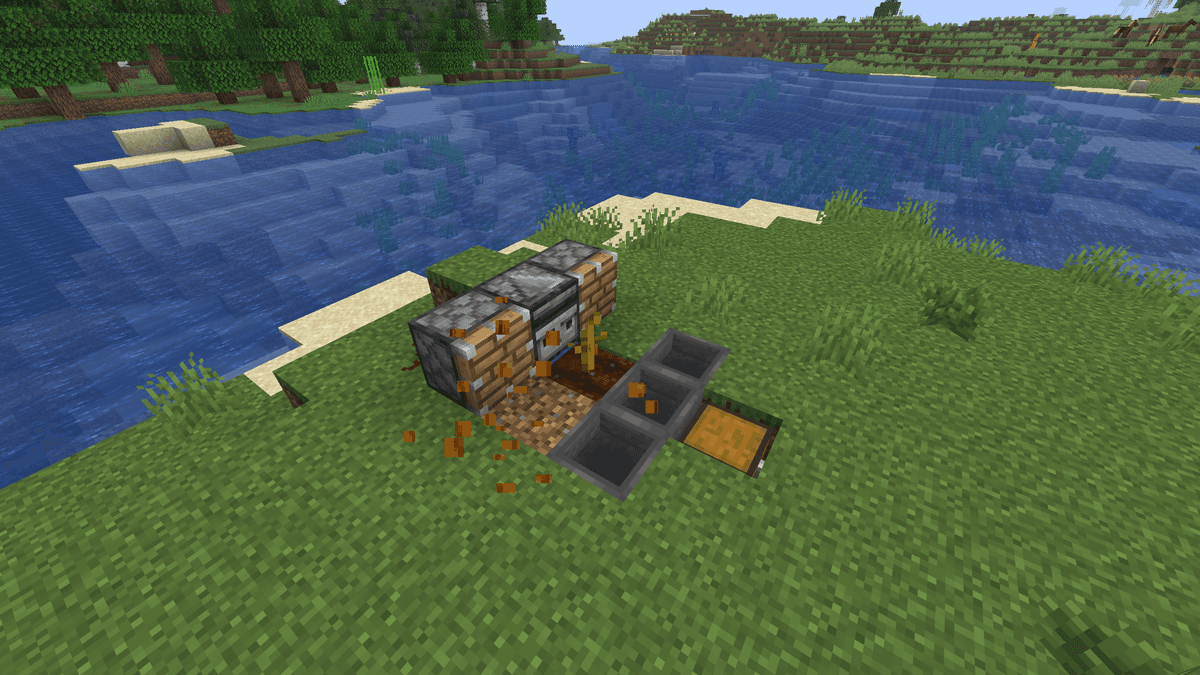 Pumpkin/melon. The stem — on a hydrated farmland block. Next to it — an empty soil block where the fruit will grow. Beside…