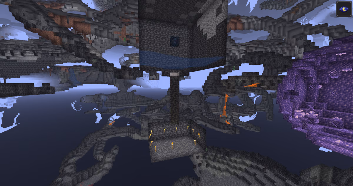 Where the dry block is, dig a shaft 11 blocks deep. At the bottom, dig a small chamber around yourself and place torches so…