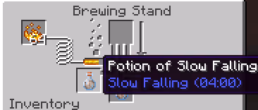 Increasing duration: Place the newly brewed Potion of Slow Falling (1:30) in the bottom slots of the Brewing Stand, and add…
