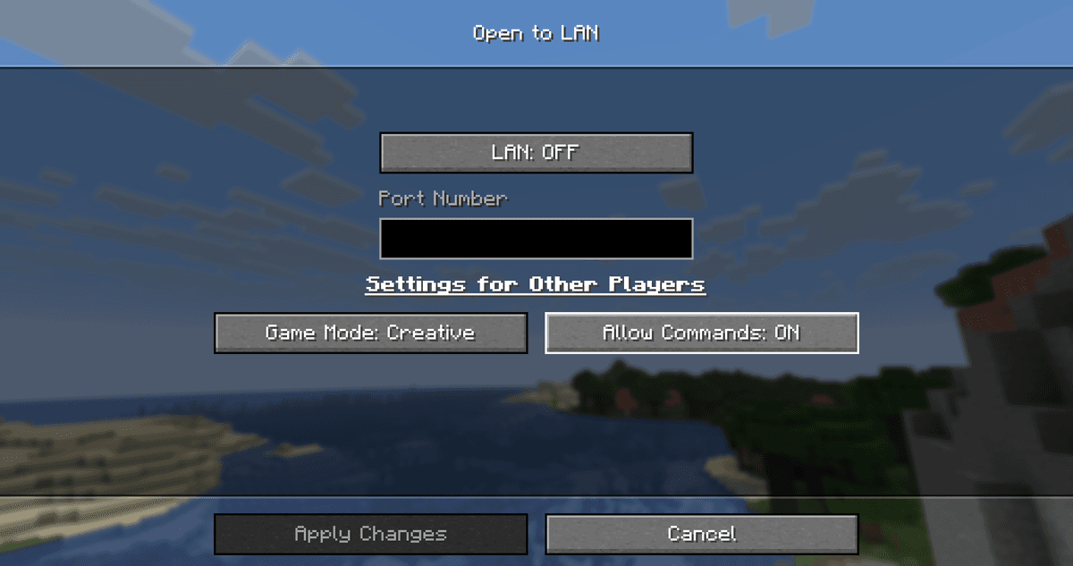 Меню паузи Minecraft із наведеним курсором на кнопку «Відкрити для LAN»