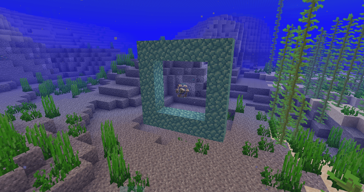 Find an open spot underwater — at least 5 blocks of space in every direction from the future center.Build a Prismarine frame…