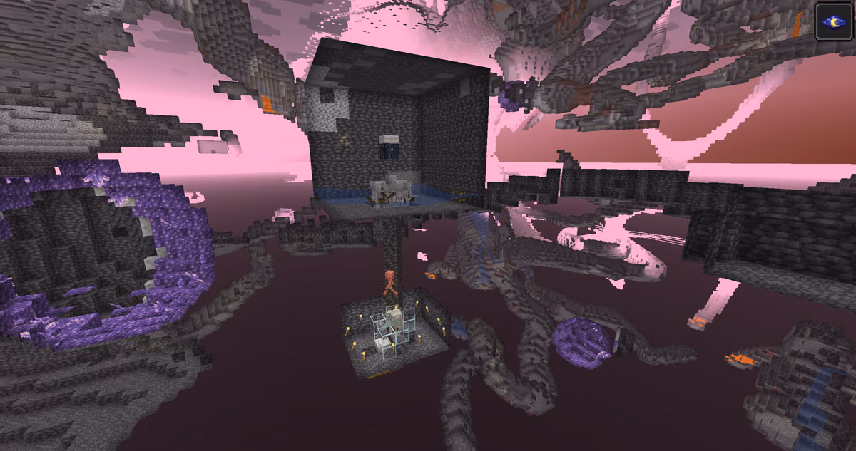 Once back up, place a slab on top of the spawner — this prevents skeletons from getting stuck on the block itself. Now…