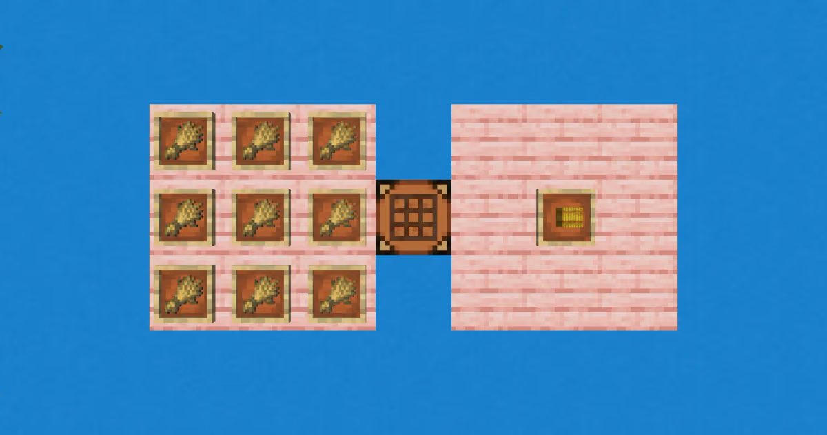 Crafting: Arrange 9 units of wheat in a 3x3 pattern on a crafting table.